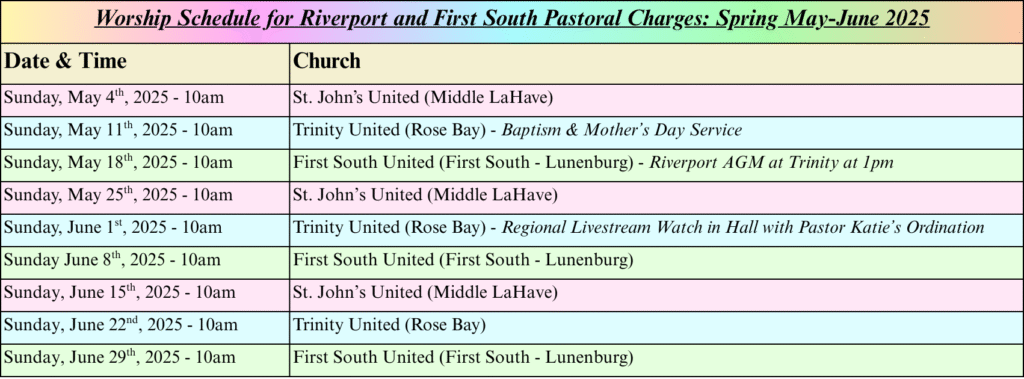 worship schedule for spring 2025